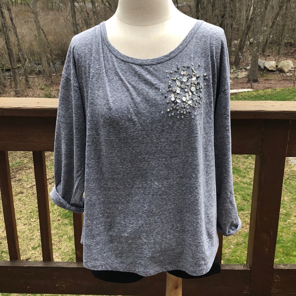 J. Crew grey long sleeve top with ⭐️✨rhinestones.